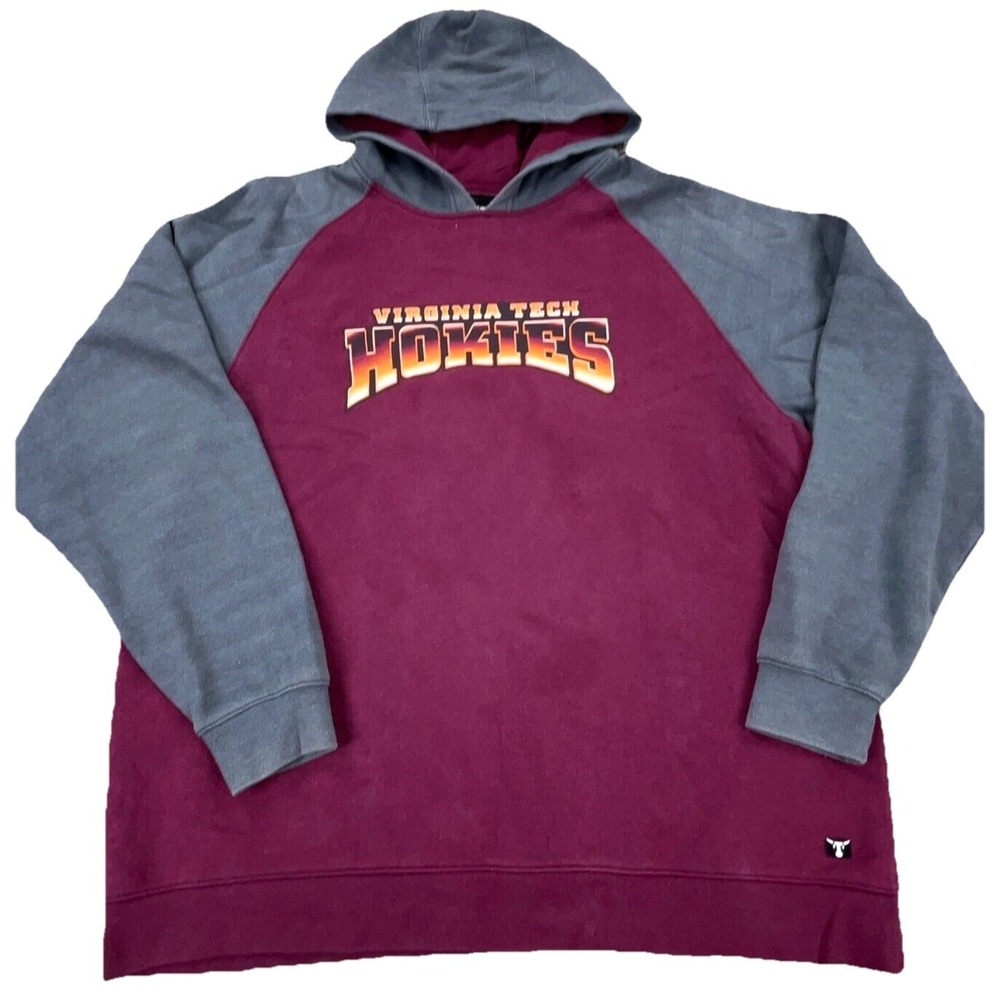 Vintage Virginia Tech Hokies Hoodie Men Large Maroon Y2K Sweatshirt Sweater L A9